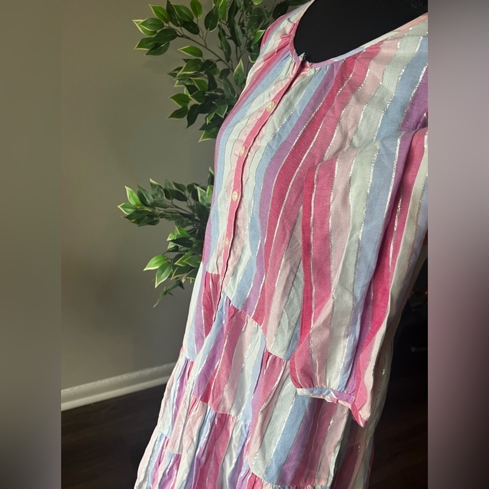 J. Crew Pastel Stripe Belted Button Up Dress Womens Waist Tie Womens Short - Picture 6 of 11